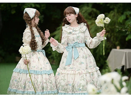 With PUJI - Oriole Time - Country Lolita JSK and OP Dress, Floral and Bird Print
