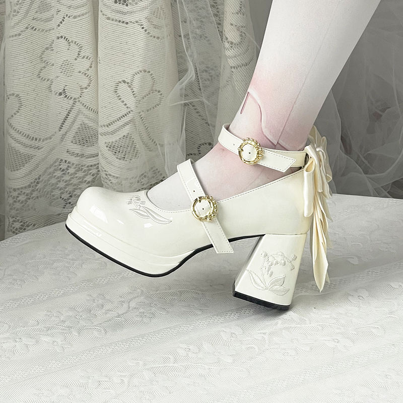 Dreamland - Dreamlike Lily of the Valley - Classic Lolita Platform Shoes with Back Large Bow