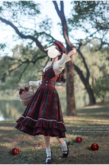 HuTaoMuJK - Little Red Riding Hood - Vintage Lolita Cape & JSK Dress Set