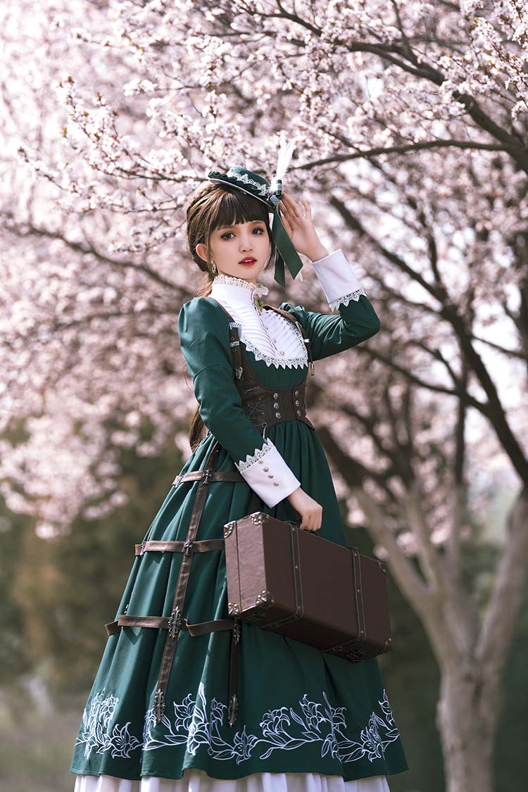 Youpairui - Lobnya - Gothic Nun Lolita Green OP Dress Set