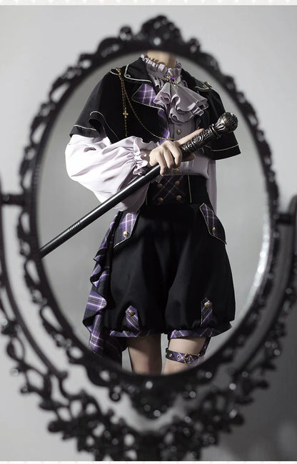 Forest Fluorescent Carps - Queen's Game - Military Lolita OP, Ouji Plaid Lolita Dress Set