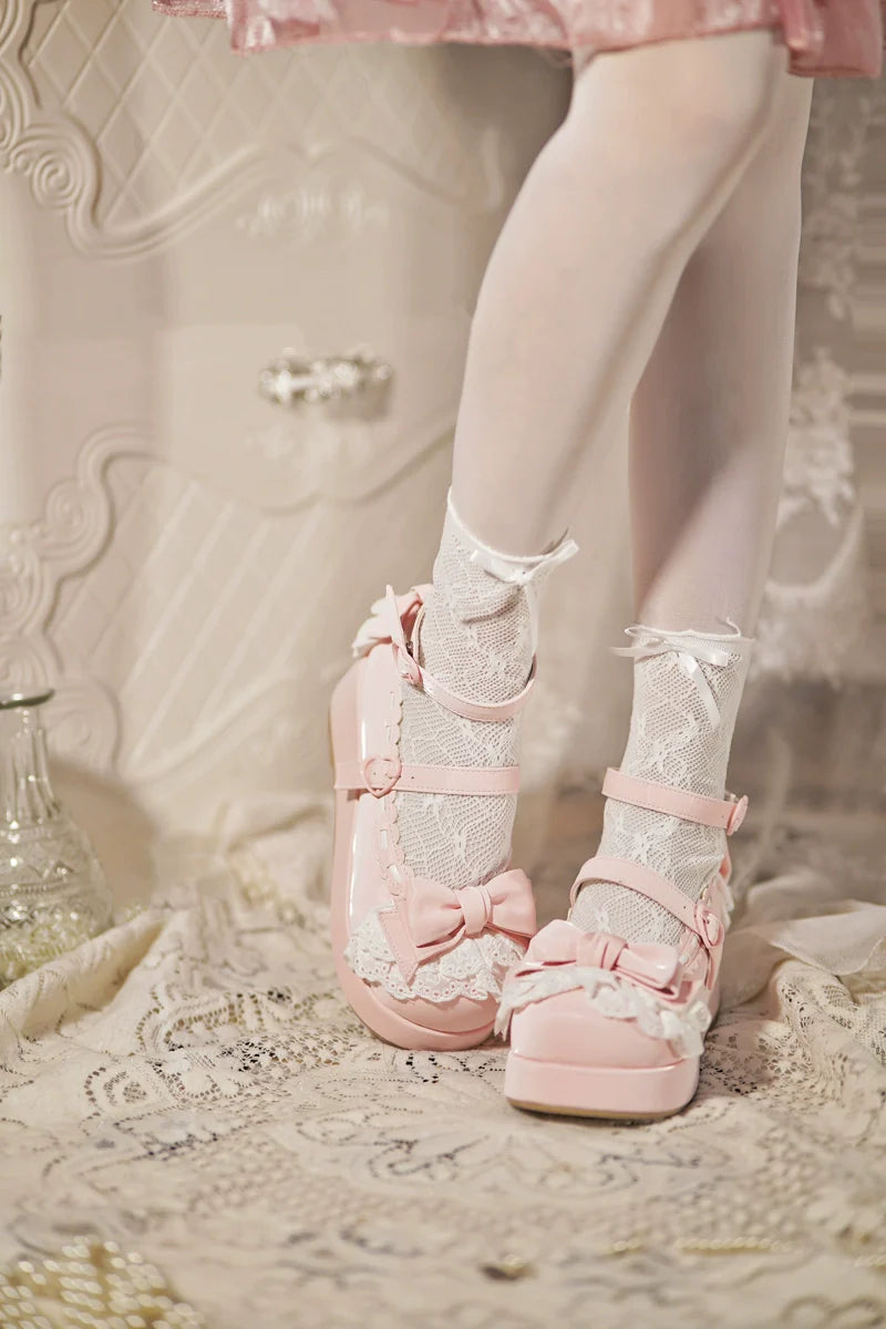 Jiujiu Lolita - Milky Puff - Sweet Lolita Heels Shoes, Round Toe With Petite Wedge