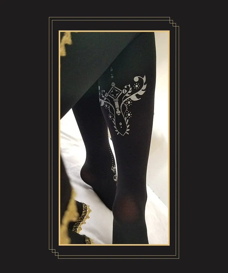 Wulala Mew - Elegant Lolita Pantyhose Daily Gold Foil Printing Tights
