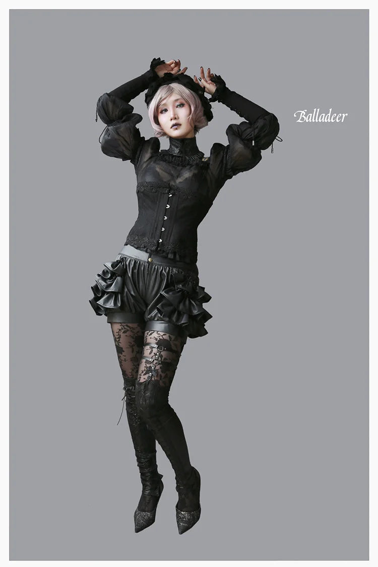 Balladeer - Classic Lolita Shirt Puff Sleeves Open Shoulder Blouse