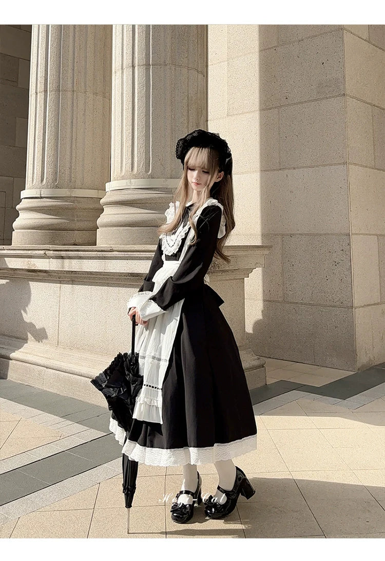 Hezi's Cat Haven - Black Cat Butler - Maid Lolita OP Dress Elegant Black and White Dress