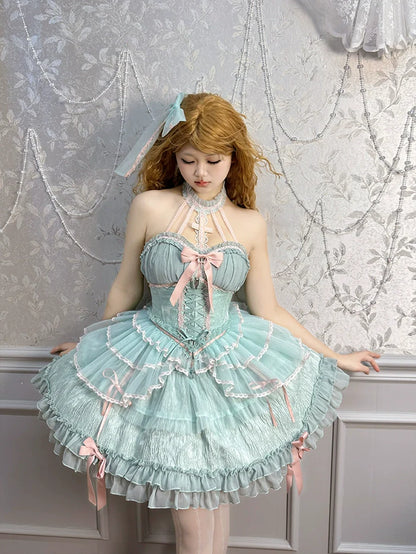 Alice Girl - Cross - Gothic Princess Lolita Corset with Multiple Layers Hem