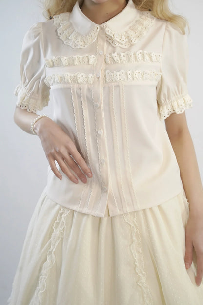 Little Dipper - Cherry Xiaobei - Daily Lolita Splicing Sleeve Lace Shirt