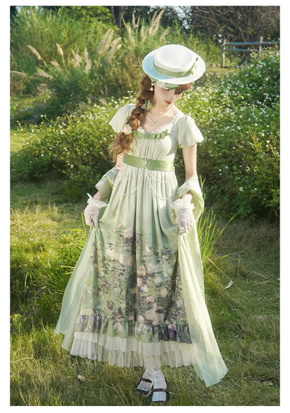 With PUJI - Blooming Rose - Chiffon Classic Lolita Dress Set Painting Styled OP & JSK
