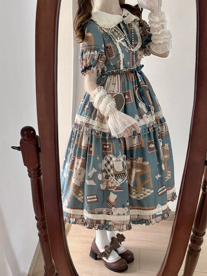 Babyblue - Gretel Bear - Vintage Lolita Dress Teddy Bear Prints Dress