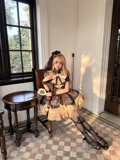 Letters from Unknown Star - Glitter Oath - Military Lolita OP Dress with Detachable Split Tail Cloak