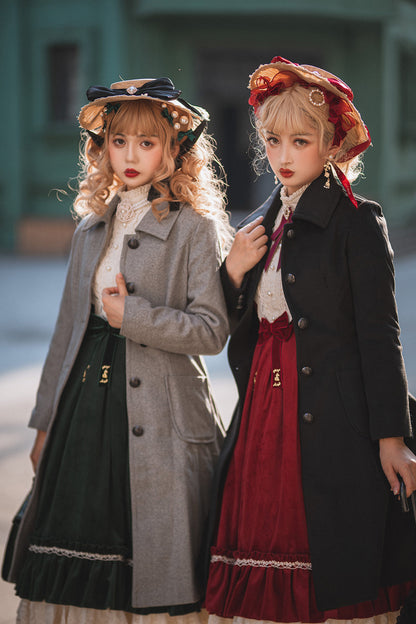 Miss Point - Rose Silhouette - Vintage Woolen Cape Hooded Long Coat