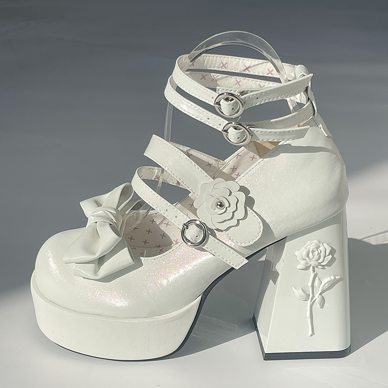 Dreamland - 11 cm Sweet Lolita Shoes with High Platform & Rose Print Heel