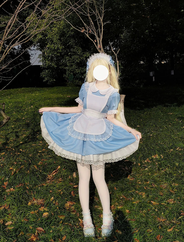 Daydream Whisper - Dream Doll - Plus Size Maid Lolita OP Suit Black and Blue Dress