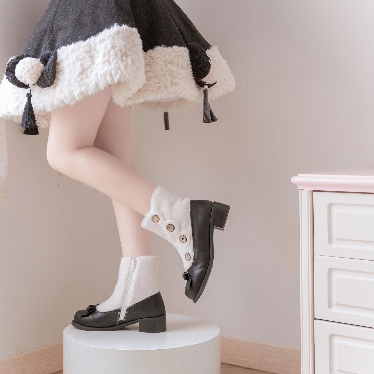 Dolly Doll - Winter Lolita Boots Fur Mary Jane Lolita Low Heel Shoes