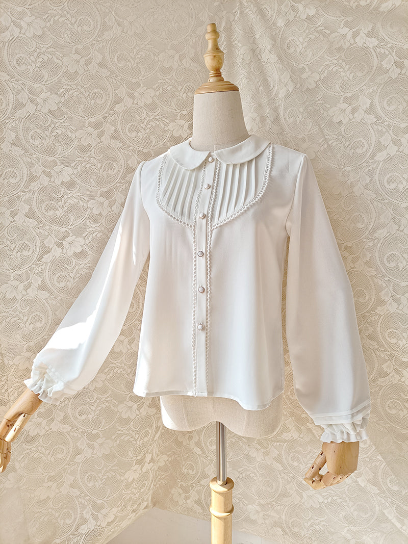 Youlan Lane - Elegant Lolita Chiffon White Long Sleeve Blouse