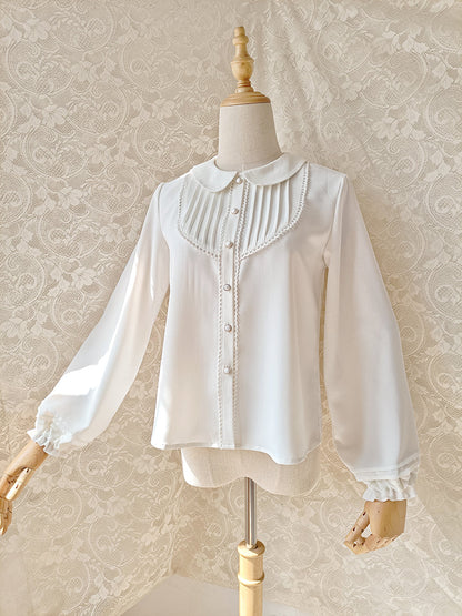 Youlan Lane - Elegant Lolita Chiffon White Long Sleeve Blouse
