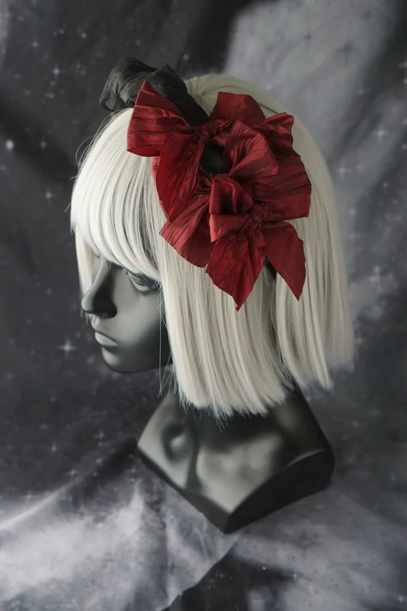 Strange Sugar - Gothic Lolita KC Black Wine Red Ruffled Bow Hair Accessories