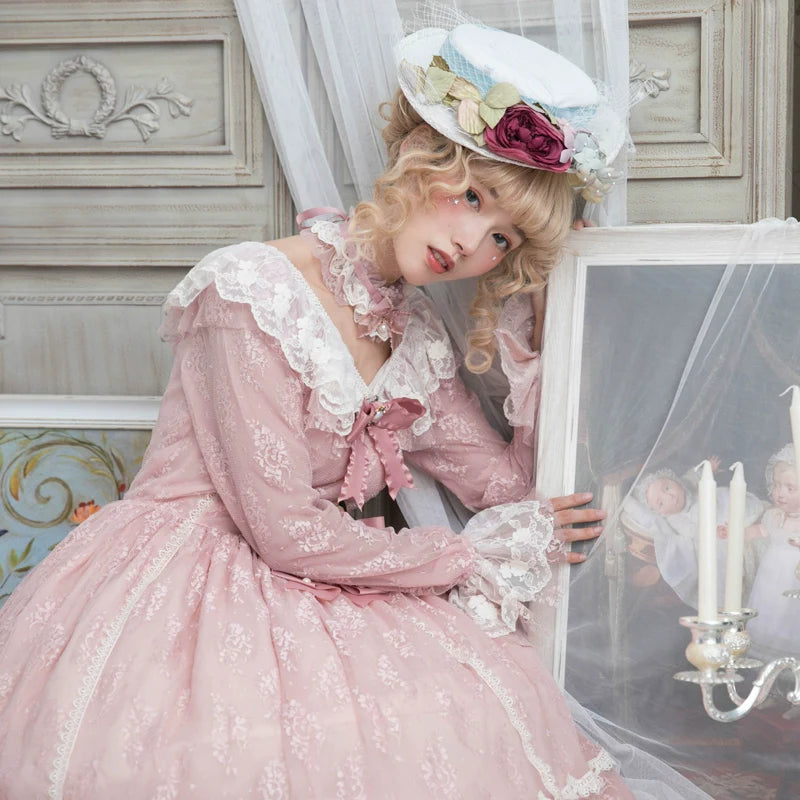 Miss Point - Dawn Girl - Reto Elegant lolita OP Dress Lace Long Sleeve