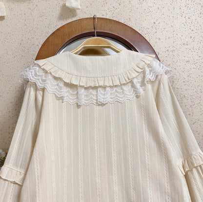 MIST - Cream Sweetheart - Kawaii Lolita Long-sleeve Blouse Multicolors