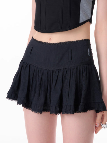 High waist lace a-line short skirt【s0000007833】