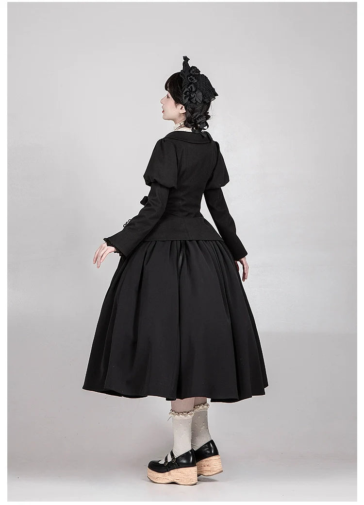 With PUJI - Old Testament - Classic Lolita Coat Black Plush Lolita Cape and Brooch