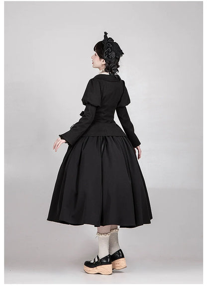 With PUJI - Old Testament - Classic Lolita Coat Black Plush Lolita Cape and Brooch