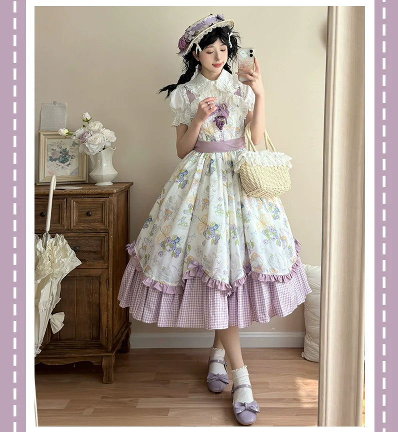 Qianmu - Blueberry Summer - Classic Lolita JSK Dress with Large Hem and Cotton Lining