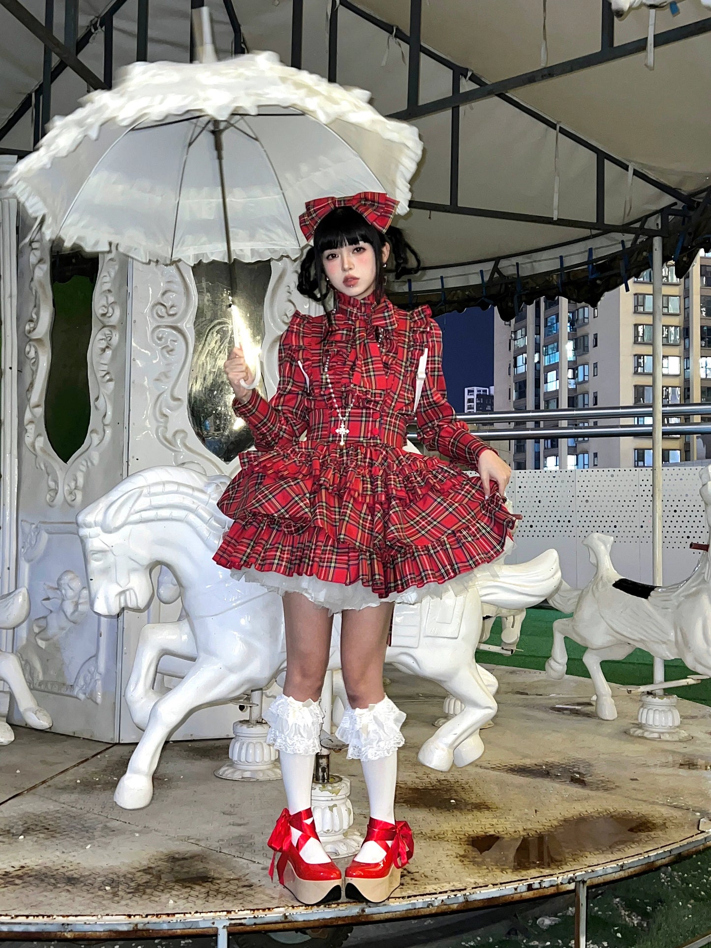 CATCOCOON - Humanoid Gift Box - Christmas Plaid Lolita Blouse & SK