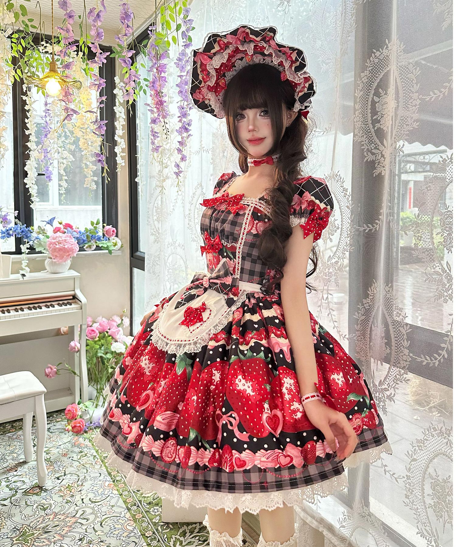 Mengfuzi - Strawberry - Sweet Lolita OP and JSK with Strawberry Print