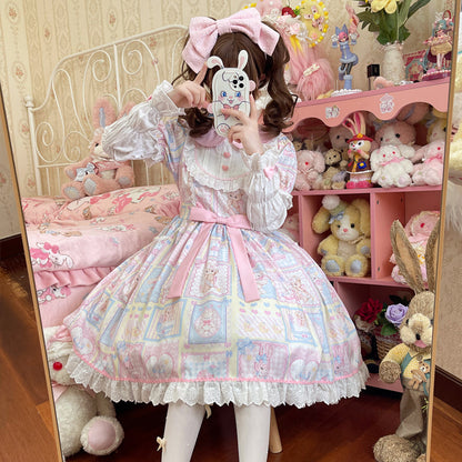 Hanguliang - Sweet Bunny Bear - Sweet Lolita Dress Long Sleeve Winter Lolita OP