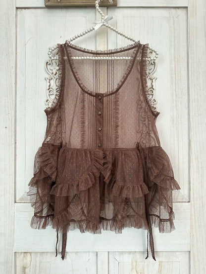 Sweet Dreamer - Antique Wall - Classic Vintage Lolita Vest Tulle Polka Dot Vest