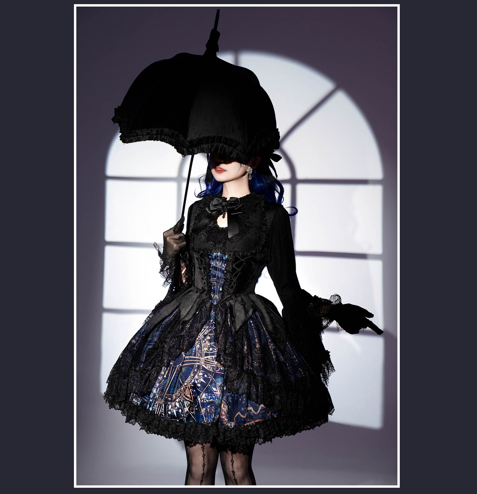 SUSIN - Night Traveler - Classic and Elegant Gothic Dress with Colorful Window Prints