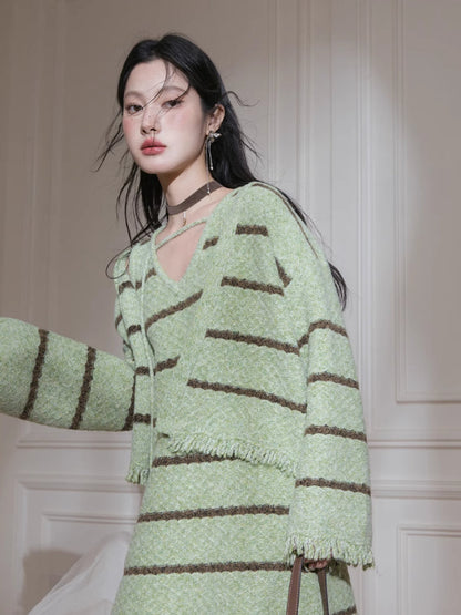 Wool cardigan + dress set【s0000007208】