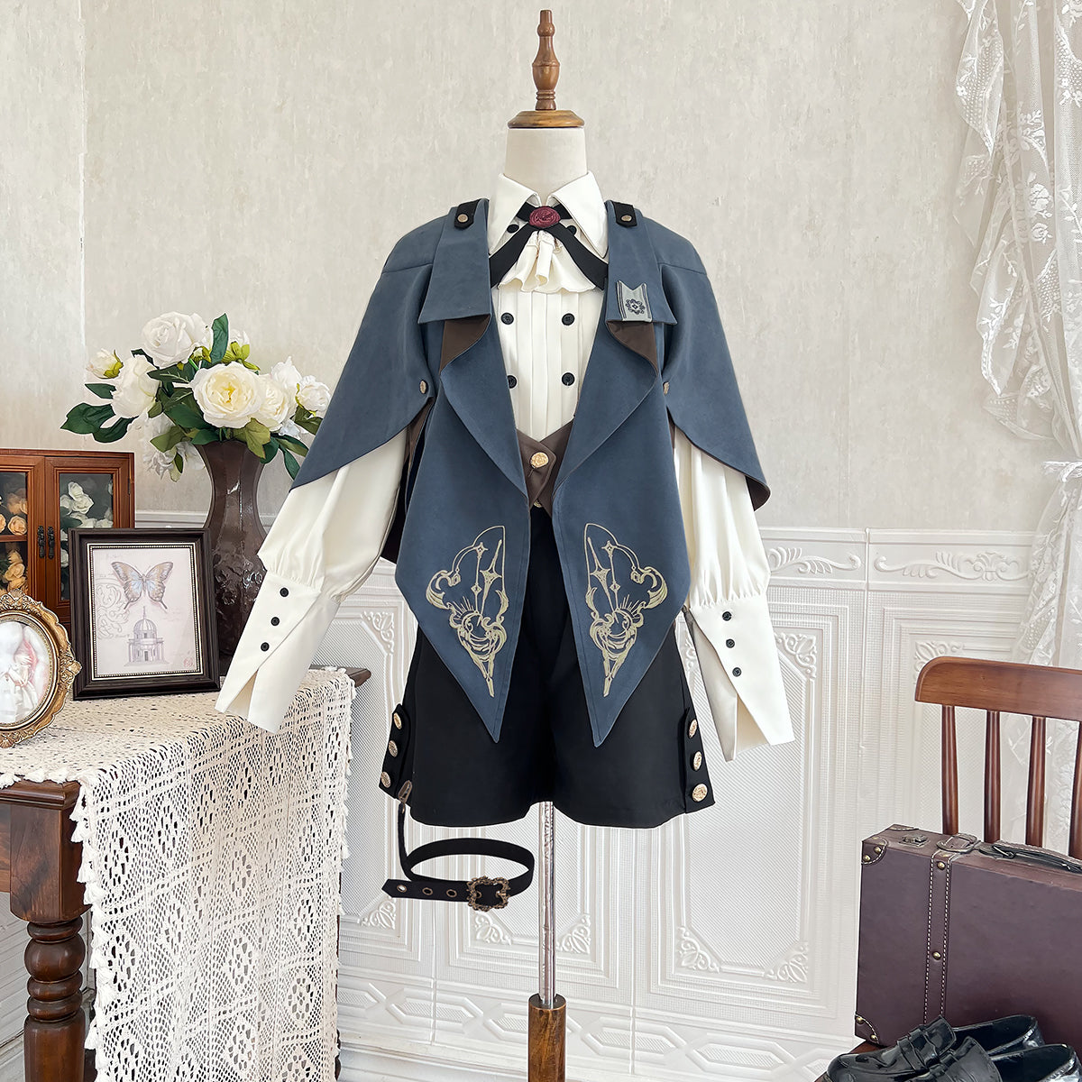 Designer's Gift - Narrative Poem - Ouji Lolita Shorts Suit with Shirt Cape and Vest