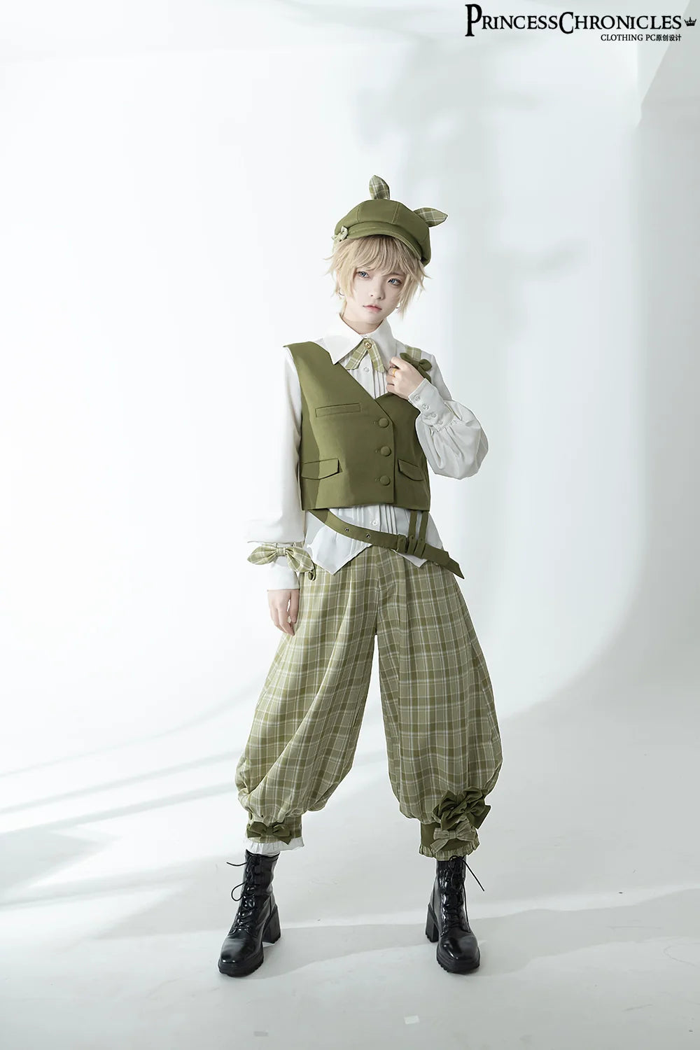 Princess Chronicles - Secret Morning Paper - Ouji Lolita Shirt, Matcha Green Capri Pants