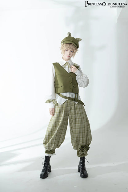 Princess Chronicles - Secret Morning Paper - Ouji Lolita Shirt, Matcha Green Capri Pants
