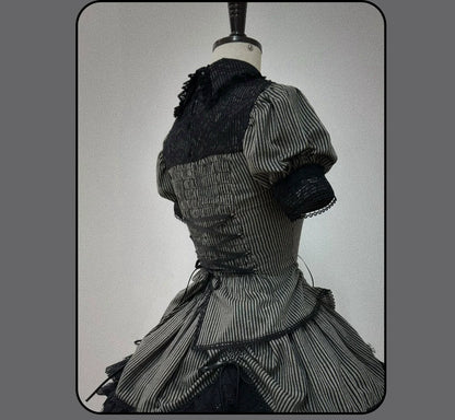 Susin Lolita - Striped Cross - Gothic Coordinated Lolita Set, Adjustable Blouse & Skirt