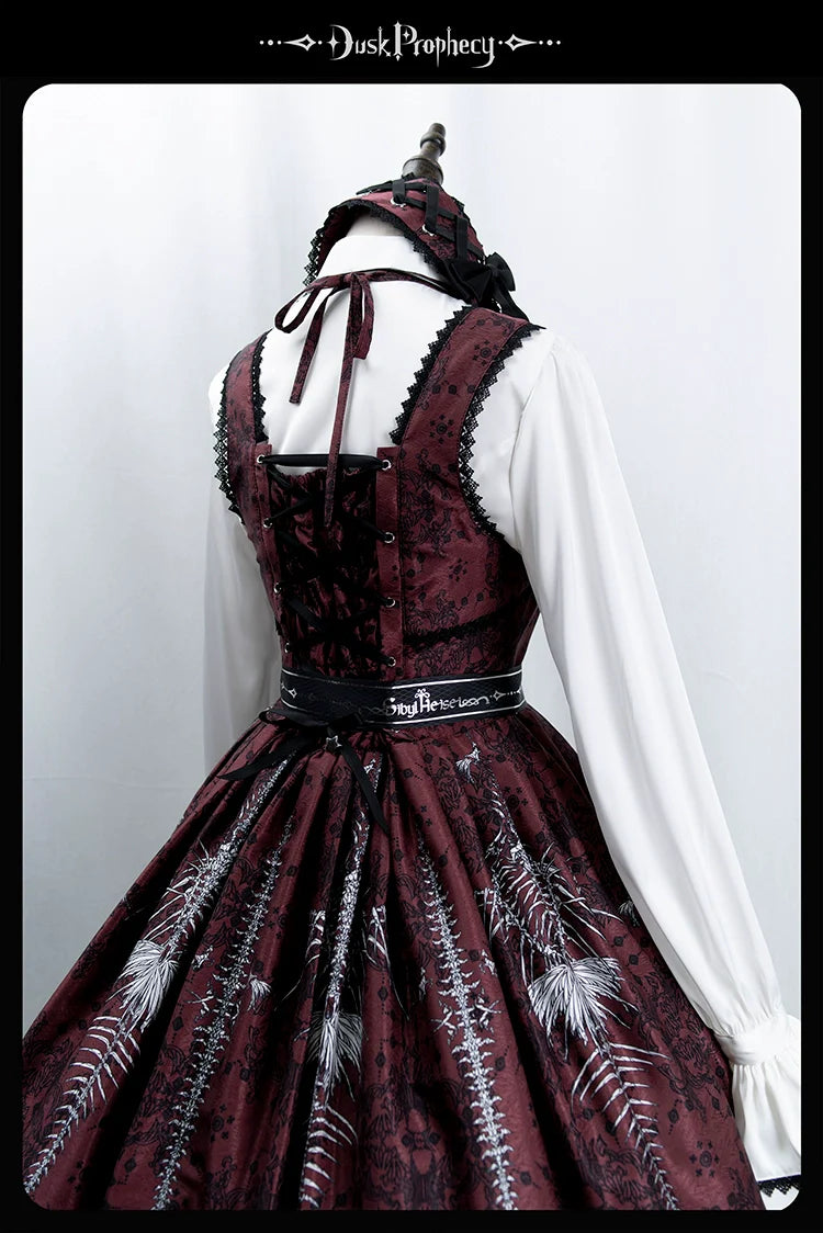 DuskProphecy - Coccyx - Elegant Lolita Dress High Waist Fishbone Print JSK Set