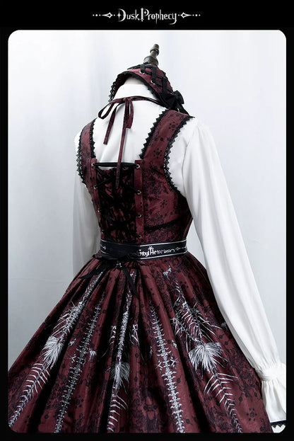DuskProphecy - Coccyx - Elegant Lolita Dress High Waist Fishbone Print JSK Set