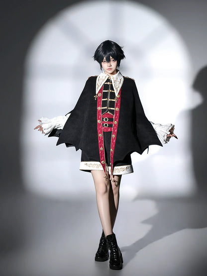 Your Princess - Vampire Youth - Ouji Lolita Bat Shaped Cape Set, Gold Embroidery & Red Accents