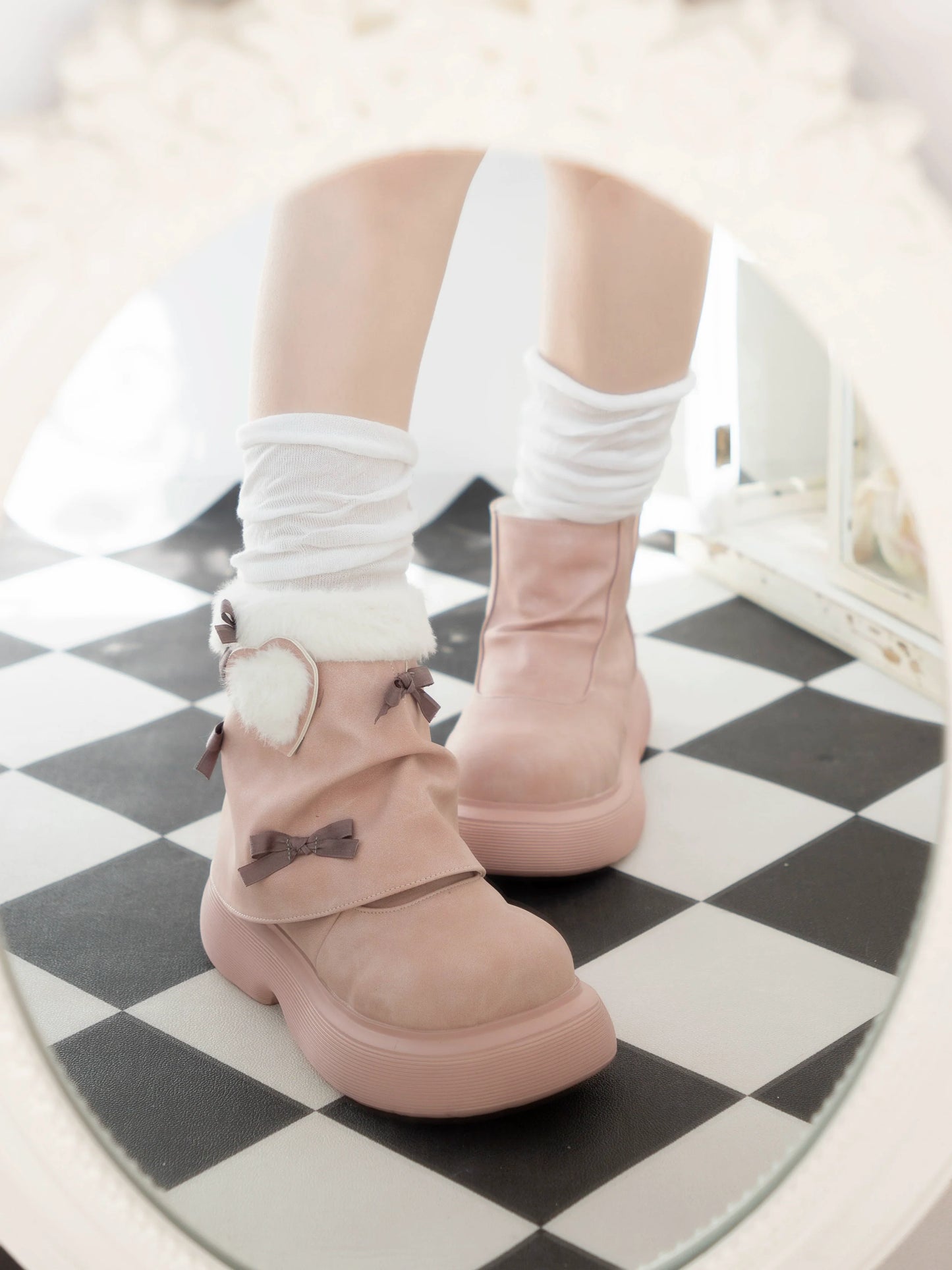 Dolly Doll - Ponyo - Winter Casual Lolita Boots Bow Thick Sole Shoes