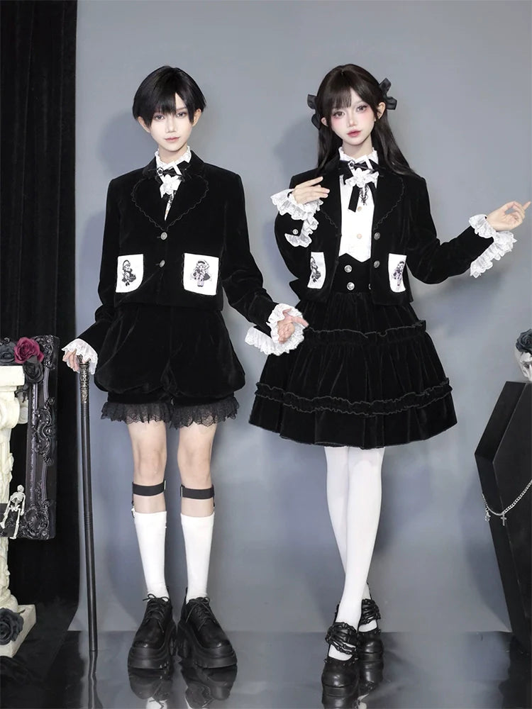 CastleToo - Erosion Heart F-Type - Ouji Lolita Suit Black Velvet Shorts and Skirt