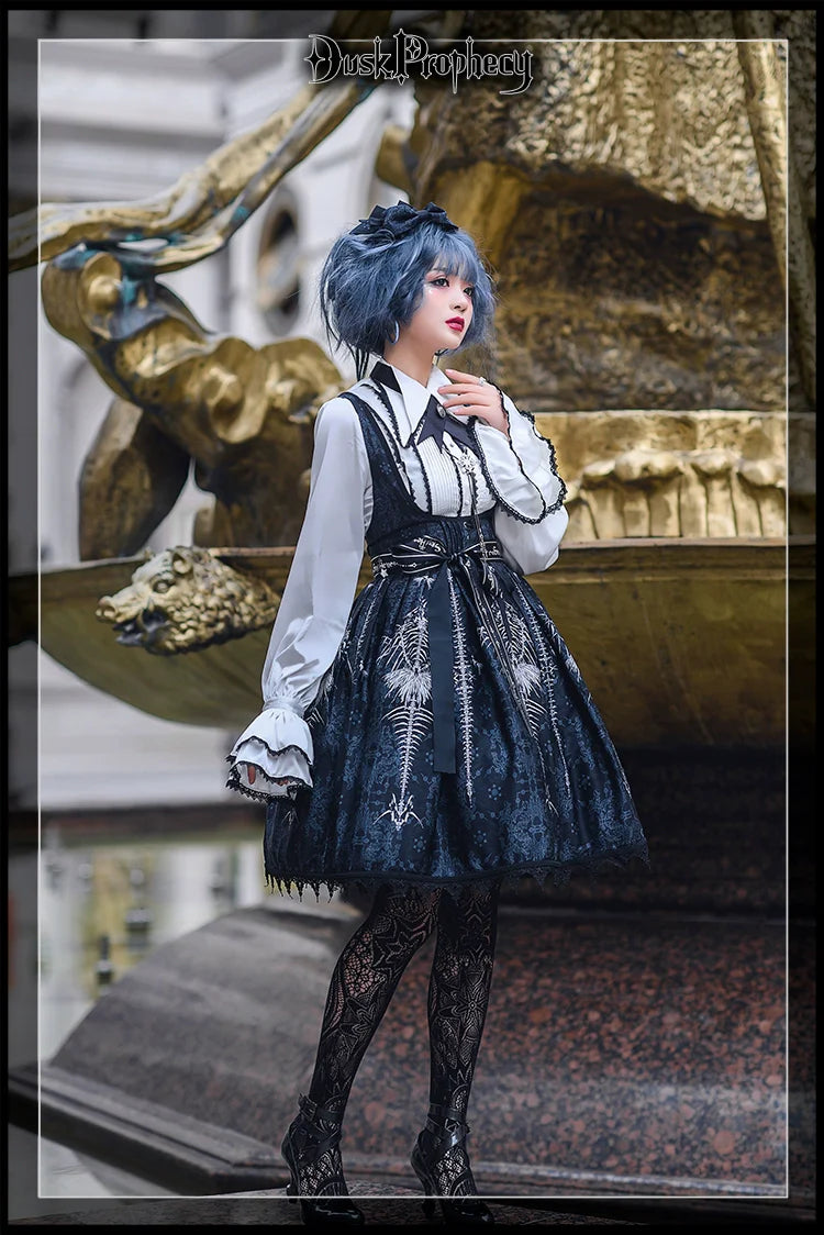 DuskProphecy - Coccyx - Elegant Lolita Dress High Waist Fishbone Print JSK Set