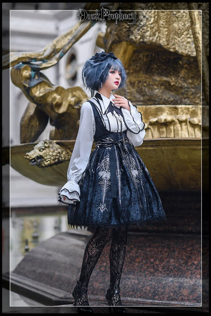 DuskProphecy - Coccyx - Elegant Lolita Dress High Waist Fishbone Print JSK Set