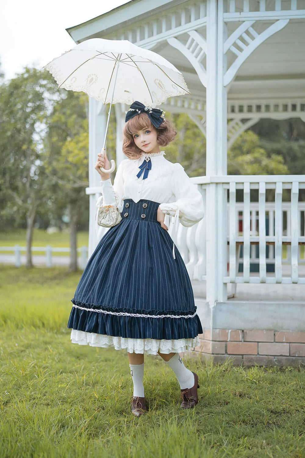 Miss Point - Rose Doll - Elegant Lolita Striped Fishbone Skirt