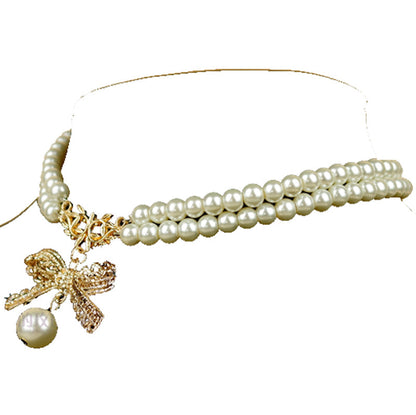 Rose of Sharon - Pearl Chain Lace Bow Lolita Kawaii Necklace