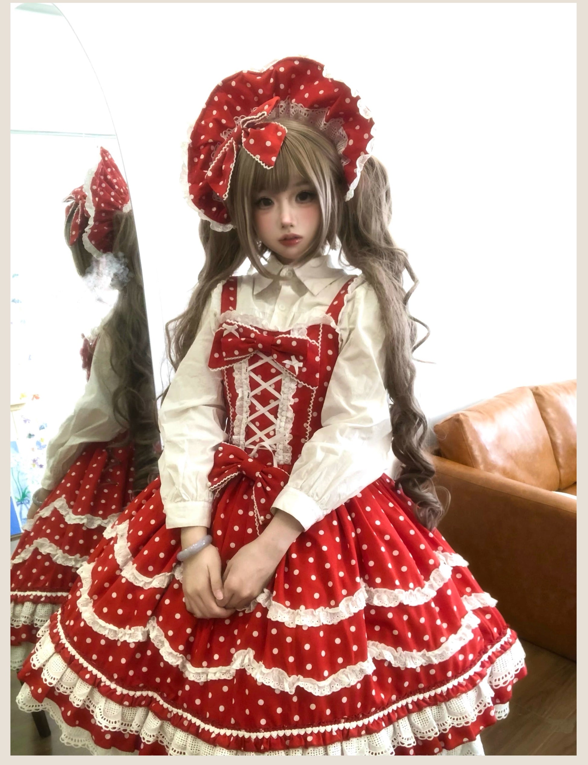 TaTaTa Lolita - Polka Bailys - Old School Lolita JSK Suit Red White Polka Dot Dress