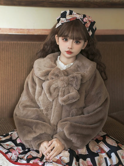 Eieyomi - Daily Lolita Coat Imitation Rabbit Hair Short Winter Coat