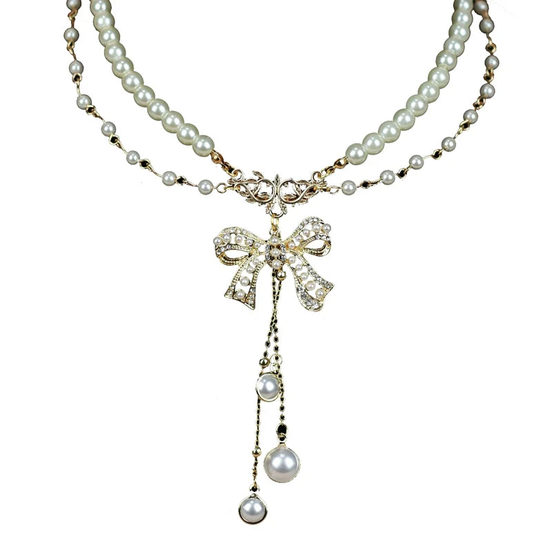Rose of Sharon - Classic Artificial Pearl Necklace, Butterfly Pendant