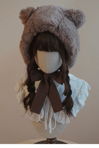 Besozealous - Winter Lolita Hat Bear Ears Hooded Hat